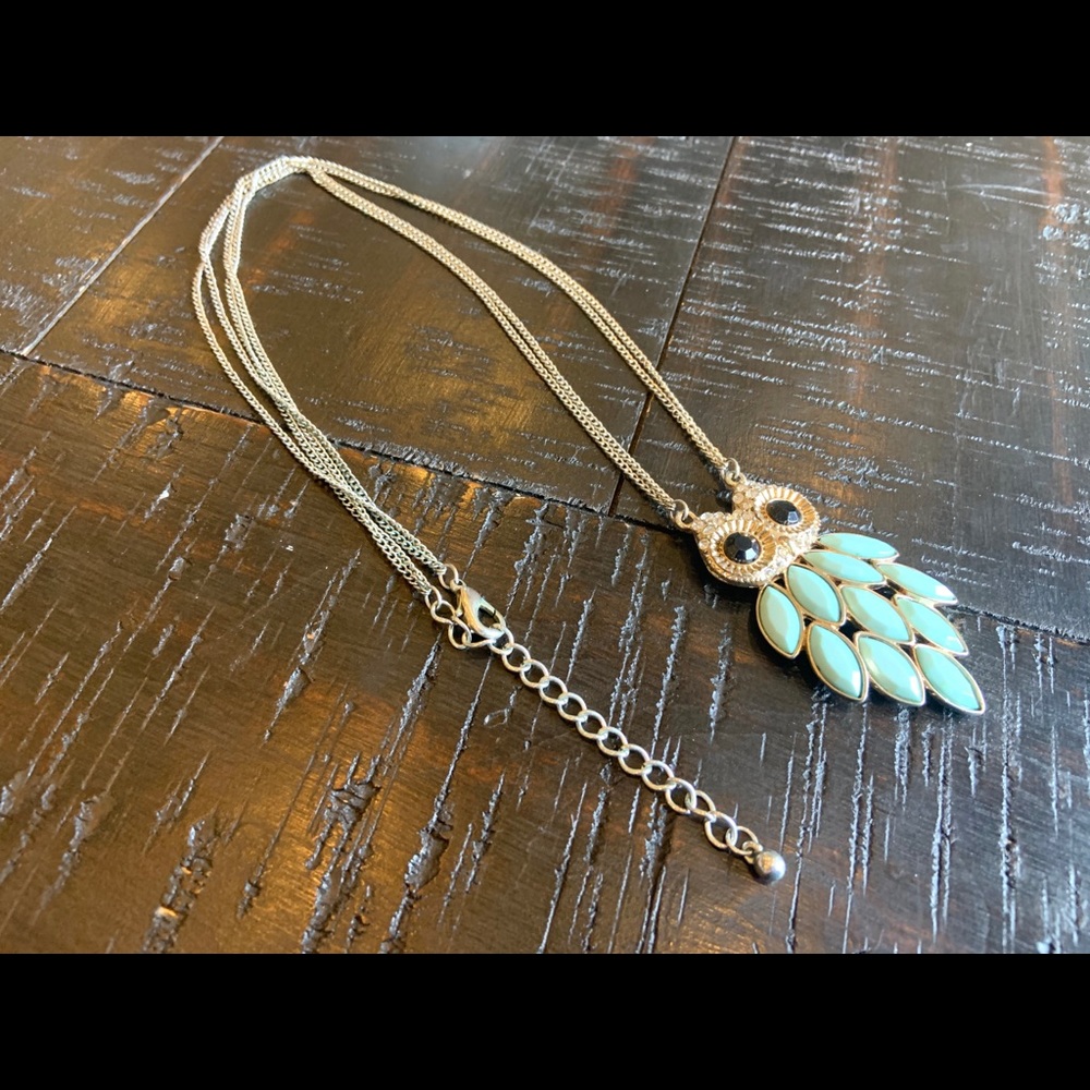 Gold and Turquoise Owl Pendant Necklace
